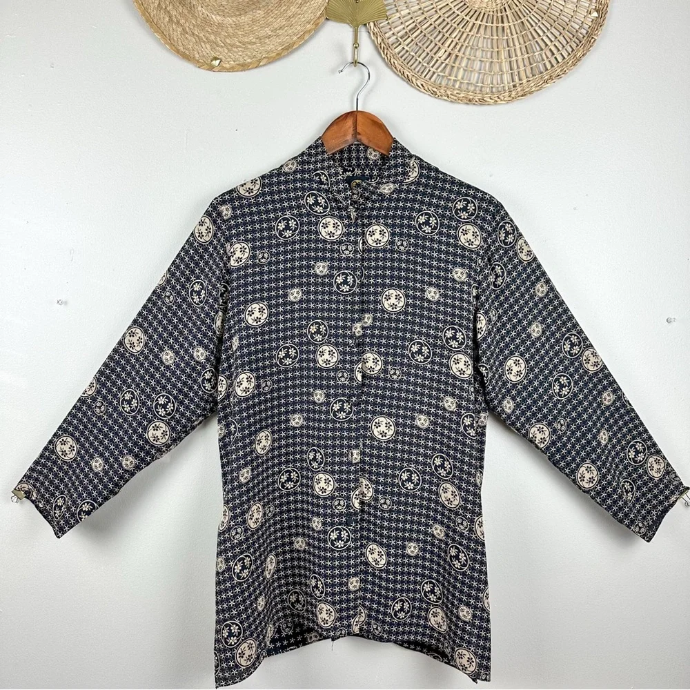 Vintage 100% Silk Black Floral Patterned Button-Up Shirt Anne Namba - Picture 1 of 11